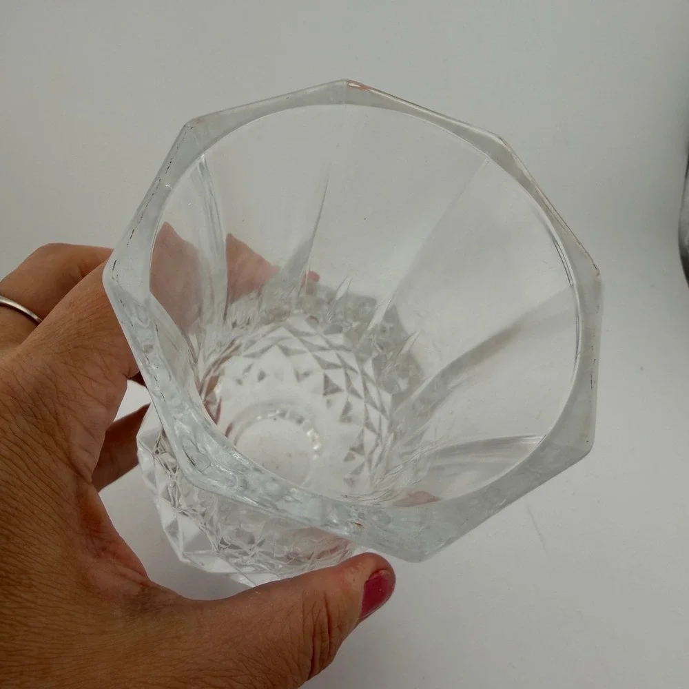 Clear Diamond Cut Fluted Glass Flared Octagonal Bud Vase
